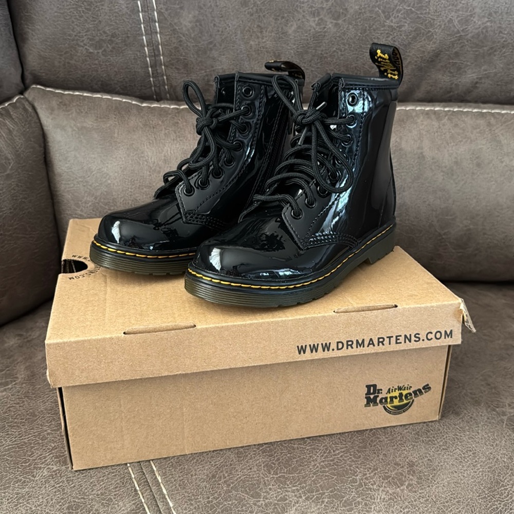 NEW Dr. Martens | Girls Black Patent Leather Combat Boots